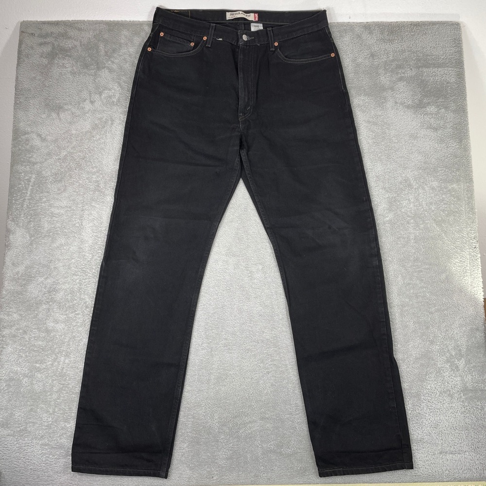 Levis 505 Jeans Mens 38x34 Black Regular Fit Straight Leg Denim Streetwear